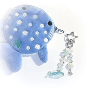 Grey and Blue Fashion Cute Shark Mini Whales Coin Purse Beaded Keychain Wallet