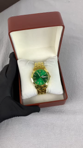 [Gift][With Box]ORUSS Original Men Green Dial Dual Calendar Luxury Stainless Steel Luminous Waterproof Watch Analog Temperament Fashion Korean Automatic Quartz Wrist Watch For Men