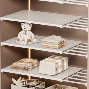 2Pcs Expandable Partition Wardrobe Dividers Punch-freeCloset Tiered Shelf for Handbag Clothes Cabinet Space Separation Partition