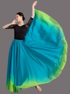 Classical Dance Skirt Red Wind Gradient Chiffon Large Swing Half Skirt Stage Costume Traditional Chinese Womens Clothing