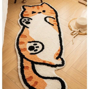 VIKAMA Faux Fur Plush Cat Sharped Carpet Cute Rugs for Childrens Room Bedroom Bedside Rug  Sofa Floor Mat  Bedside Carpet Home