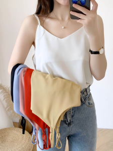 Womens Summer New Style Sleeveless Chiffon Tank Top Loose Versatile Ins Short Outerwear Base Shirt Sweet Backless Design