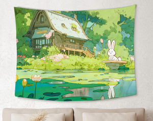 VIKAMA Healing Forest style Cottage Little Rabbit Tapestry Fresh Background Cloth Girl Living Room Decoration Room Decoration