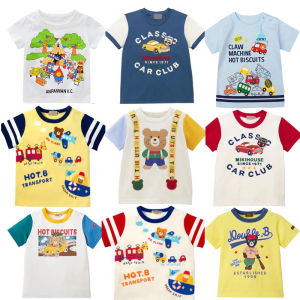 เสื้อยืดแขนสั้นผ้าฝ้ายแท้ลายหมีสำหรับเด็กชายและเด็กหญิงในช่วงฤดูร้อน เสื้อยืดคอตตอนบางสำหรับเด็ก เสื้อยืดคอตตอนแท้สำหรับเด็ก