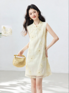 Vimly | Chinese Style Modified Qipao Short Sleeve Dress