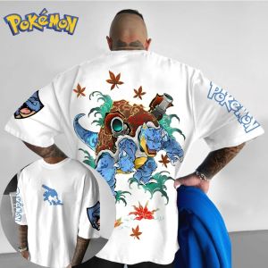 Pokémon Anime Blastoise Double-layer Printed T-shirt Men and Women Summer Cartoon Peripheral Y2K Loose Casual Short Sleeved Top
