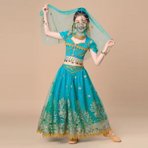 Womens Belly Dance Top Set Indian Arab Sari Girl Jasmine Costume Bollywood Role Playing Set