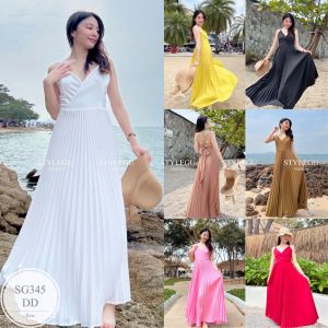 MF345 เดรสสายเดี่ยวไขว้หลัง ผูกโบว์เก๋ๆกระโปรงพลีท สวยมากจึ่งแม่สาวๆพลาดไม่ได้  **เป็นนิยมขายจริง** สี: ขาว ชมพู แดง นู๊ด น้ำตาล ดำ เหลืองมะนาว