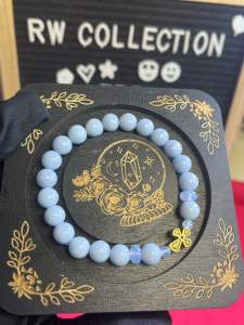 Angelite and Blue Lace Agate with Cross 8mm 16cm