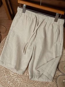 Quần Short Vải Lanh Cotton Thoáng Khí Mùa Hè Cho Nam Cạp Vừa Quần Ống Đứng Thường Ngày Màu Cát Quần Ngắn Năm Phần