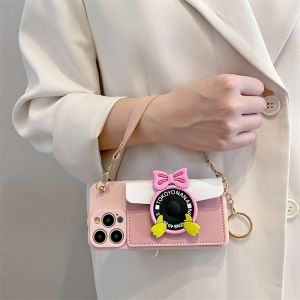 Cute Minnie Mouse Phone Case with Wallet Crossbody Strap for Huawei Pura70 pro Pura80 Mate70 Mate60 pro Nova14 13 12 Full Cover Anti-Fall Silicone Protective Shell