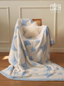 Thickened Double-sided Knitted Half-fleece Sofa Cover Blanket Warm Modern Simple Style Blue Star Moon Pattern Casual Blanket
