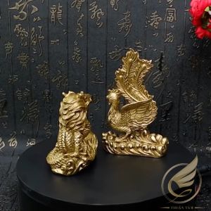 Tượng Đồng Phượng Hoàng Cưỡi Mây Tượng Long Phụng Chầu Nguyệt Decor Phong Thủy Trang Trí Quà Tặng - Đồ Đồng Thuận Tâm