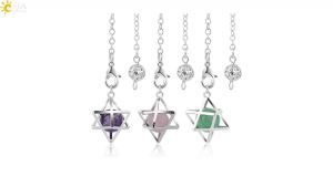 CSJA Reiki Natural Stone Merkaba Pendulum for Wicca Drowsing Hexagram Pendule Round Crystal Quartz Beads Pendants Jewellery F975