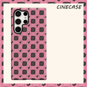 BILIBILI | pink black heart checkered For Samsung Galaxy S26 S25 S24 A56 A36 Dual Layer Luxury Fashion Full Lens Protective Case