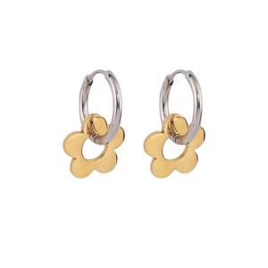 Non-Tarnish 18K Gold Daisy Hoop Earrings & Hypoallergenic Dangle Earring Stainless Titanium Steel ER204