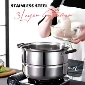 <𝗟𝗮𝘇𝗦𝗴𝗠𝗮𝗹𝗹> 3 LAYER STAINLESS STEEL MULTIPURPOSE STEAMER POT 32/28 CM SOUP POT COOKING POT LAYERS COMPOUND STEEL