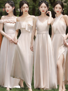 Champagne Color Maids Dress Womens New 2025 Elegant Satin Fabric Short Summer Skirt for Sister Group Wedding Dresses