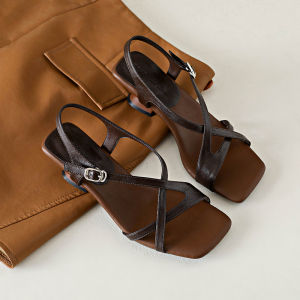 YX | Comfy Vintage Woven Chunky Heel Sandals