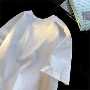 เสื้อยืดแขนสั้นผ้าฝ้ายแท้คุณภาพพรีเมียมสำหรับผู้ชาย ทรงหลวม ทรงหลวม ทรงหลวม สไตล์อเมริกัน เทรนด์ใหม่ 5 ชั้น เสื้อยืดผู้ชาย