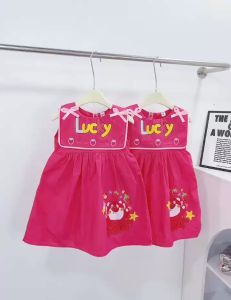 Váy gấu dâu  chất thô cổ vuông cách điệu cho bé gái diện hè đi học đi chơi  váy bé gái hình chú gấu dâu (9-40kg) đầm xinh bé gái