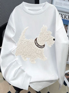Áo Thun Dài Tay Thêu Hình Chú Chó Mềm Mại in Họa Tiết Mỹ Thời Trang Mùa Thu Cho Nam Và Nữ