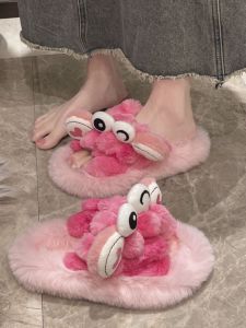 Cute Plush Cross Slip-On Slippers Womens Flat Bottom Indoor Outdoor Wear Casual Style Short Fur Lined Slipper Shoes