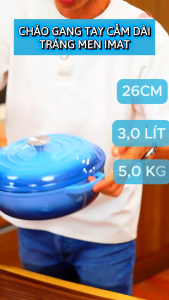 Chảo Gang Tráng Men Imat Sâu Lòng 26cm Tay Cầm Dài - Giữ Nhiệt Lâu Nấu Ngon Hơn Mỗi Ngày