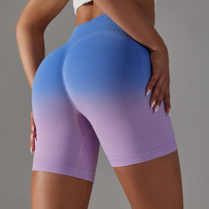 Gradient Yoga Shorts Gym Running Workout Shorts Seamless Sports Shorts Womens High Waist Elastic Butt Lifting Fitness Shorts