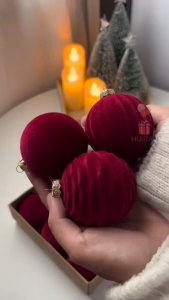 12Pcs Burgundy Velvet Christmas Balls Hanging Ornaments Display Christmas Decorations For Home 2026