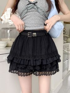 Váy Ngắn Ren Ngọt Ngào Cỡ Lớn Cạp Cao A-Line Hai Lớp Cho Nữ Mùa Hè Váy Ngắn Nửa Thân Thời Trang Thường Ngày Váy Midi