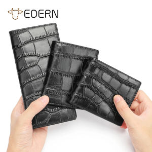 EDERN New Crocodile Pattern Wallet for Men Genuine Leather Wallet Money Clip Retro Casual Bifold Wallet Mens Card Holder