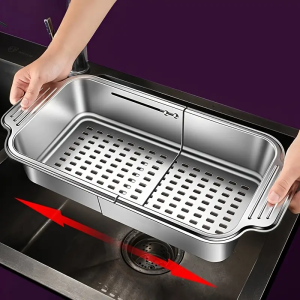 Adjustable Dish Drying Rack - Stainless Steel Sink Drainer for Dishes Fruits Vegetable - Space-Saving Kitchen Organizer