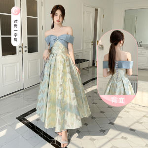 Green Satin Maids Dress Korean Style Womens Long Gown Wedding Party Performance Suitable Polyester Nylon Material