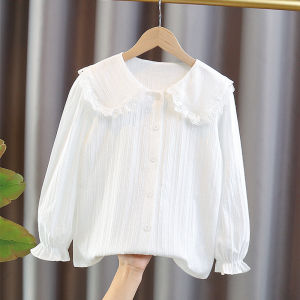 Girls White Long Sleeve Lace Trim Shirt Spring Autumn New Style Childrens Clothing Big Kids Fashionable Sweet Style Blouse