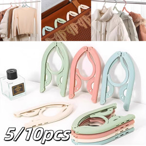 5/10pcs Folding Travel Hangers Portable Random Color Plastic Non Slip Closet Drying Rack Space Saving Home For Dress Pants Suit