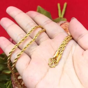 สร้อยคอทองลายเกลียวเชือก ความยาว 18 นิ้ว ใส่ในชีวิตประจำวันได้ งานสวย ชุบทอง ทำจากทองเหลือง พร้อมส่ง