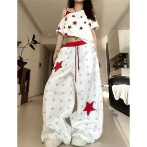 American Street Style Star Print Casual Pants Womens New Hot Girl Street Dance Loose Slimming Jazz Dance Wide Leg Pants