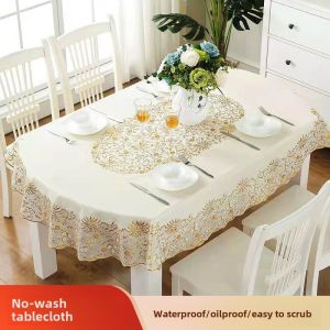 Oval Tablecloth Waterproof Oil-Proof Disposable PVC Rectangular Coffee Table Cushion Plastic Oven Mitts Dining Table Tablecloth European Style