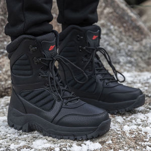 Mens Winter High Top Work Martin Boots Fleece Lined Hiking Shoes Thick Bottom Heightening Mountain Climbing Boots