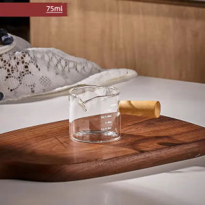 GIANXI | GIANXI Wood Handle Glass Espresso Measuring Cup Single/Double Mouth Milk Jug Coffee Supplies Transparent Kitchen Measure Mug