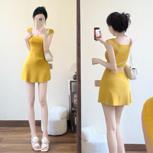 SUHUIQIAN | Yellow Sleeveless Fitted Mini Dress