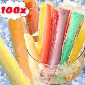 100Pcs Disposable Ice Popsicle Bag Ice Pop Mold Bags Ice Cream Sticks Freezer Tubes for Fruit Yogurt Smoothies Bag