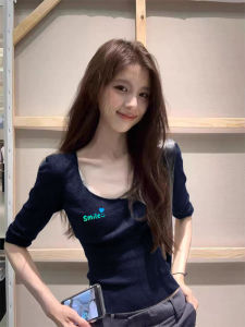 Áo Thun Cotton Dài Tay Cổ Chữ U in Họa Tiết Mùa Thu Mới Cho Nữ Áo Thun Cotton Ôm Vừa Vặn Áo Thun Cotton Cỡ Nhỏ