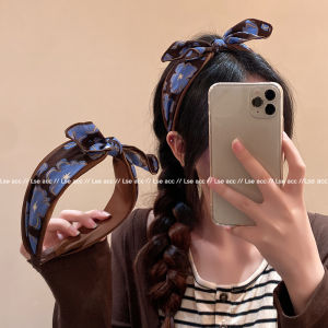 เครื่องประดับผมหูกระต่ายพิมพ์ลายสีบล็อกสไตล์เกาหลีสำหรับผู้หญิง หมวกผ้าคลุมศีรษะแบบยูนิเซ็กซ์ที่สวมใส่สบายและอเนกประสงค์