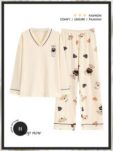 Langsha Pajamas Womens Spring and Autumn Homewear Pure Cotton Long Sleeves Outwear Autumn and Winter Thin Cotton Womens Homewear Suits