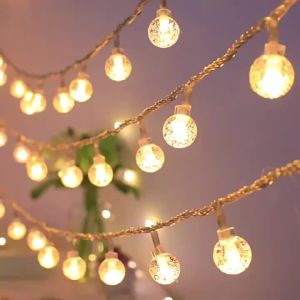 LED Bubble Ball String Lights Golden Glow Battery Operated Indoor Fairy Lights For Wedding New Year 2026 Holiday Home Decor
