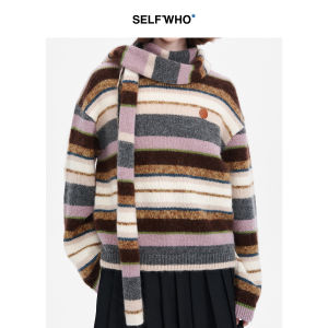 Retro Striped Womens Cashmere Blend Scarf
