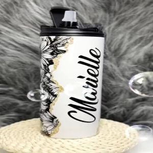 Transfer it Personalized name 600 ml Skinny Stainless Tumbler Floral Design w/ Straw Giveaway