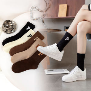 Tất Cổ Cao Vớ Cổ Cao Nữ Họa Tiết Chữ P Nhiều Màu Dễ Thương Vải Cotton Mềm Mịn Co Giãn Thời Trang